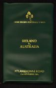 Scarce 1981 Ireland v Australia VIP rugby programme - played at Lansdowne Road on 21st November in