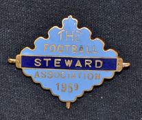 1959 The Football Association Steward metal pin badge with enamel face
