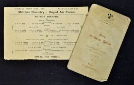Scarce 1919 Post WWI rugby programme - Mother Country v Royal Air Force played on Saturday 15th of