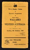 1953 Australia "World Famous Wallabies" versus Western Australia signed rugby programme - single