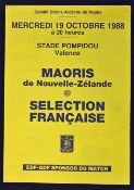 1988 France v New Zealand Maoris rugby programme - played at the Pompidou Stadium Valence on