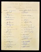 1953/1954 official New Zealand "All Blacks" rugby signed team sheet - typed team sheet "With The