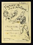 Rare 1952 "France B" v South Africa rugby dinner menu - held in Toulouse on 9th February - covers