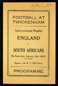 Rare 1932 England vs South Africa pirate rugby programme - single folded card with faint pocket