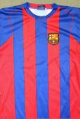 Signed 2005 Barcelona home football shirt a child replica, signed by Deco, Eto'o, Marquez,