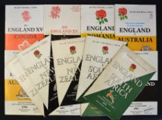 Selection of England v Tourists rugby programmes from 1952 onwards v South Africa '52 (creased and