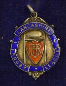 Lancashire Rugby League silver and enamel medal - hallmarked Birmingham 1950/51 in makers original