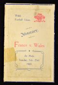 Rare 1909 Wales rugby itinerary to France - this being the first ever away game by Wales in