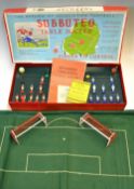 1959-60 Subbuteo Super De-Lux Table Soccer Game includes teams in red and blue, goals, green baize