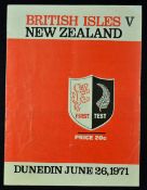 1971 British Lions v New Zealand rugby programme - 1st Test played on the 26th June at Dunedin