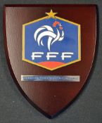 Presentation plaque from France Football Federation awarded to an England FA Representative on the