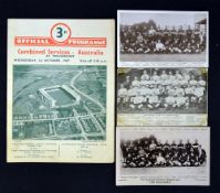 3x early Australian rugby team postcards from 1908 onwards and later rugby programme to incl 1908-