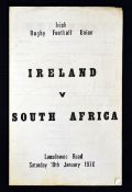 Rare 1970 Ireland v South Africa rugby programme - original single folded sheet programme for the