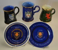 Collection of Rumney Ceramic commemorative rugby tankards and plates to incl 1993 Glamorgan County