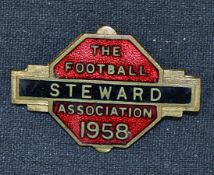 1958 The Football Association Steward metal pin badge with enamel face