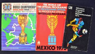 World Cup Tournament programmes 1966, 1970 and 1974 (144 page issue). Generally good, no writing