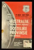 1969 Eastern Province v Australia rugby programme - played at The Boet Erasmus Stadium on 19th