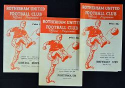 1960/61 Football League Cup football programmes Rotherham Utd v Bristol Rovers v Portsmouth and v