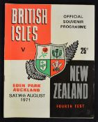 1971 British Lions vs New Zealand rugby programme 4th Test match played at Eden Park on Saturday