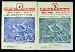 2x 1948 England rugby programmes - to include vs Australia 3rd/1/48 and vs Wales 17/1/48 both with