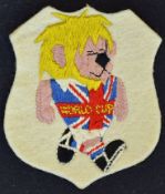 1966 World Cup Willie multi-coloured embroidered blazer badge featuring the union jack with World