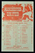 Football programme 1945/46 Manchester Utd v Leeds Utd 24 November 1945 at Maine Road. Single sheet