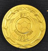 Football match dated 21 May 1985 UEFA qualifier Finland v England U21's at Mikkeli, medal awarded to