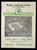 1935 England v Ireland (Champions) rugby programme - played on Saturday 9th of February with England