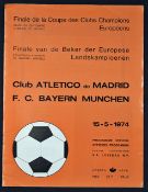 1974 European Cup Final at Brussels Bayern Munich v Atletico Madrid match programme slight crease,
