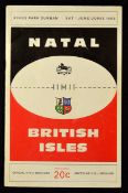 1968 British Lions v Natal rugby programme - played on 1st June at Kings Park Durban - with Lions