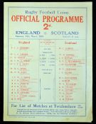 1930 England v Scotland rugby programme - played on Saturday 15th March - England drew the match 0-0