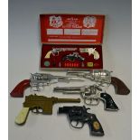 Selection of Toy Cap Guns to include Lone Star Dragnet, Young Mr Churchill, Cisco Kid, Cobra 45,