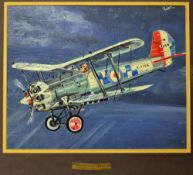 WWI Air Aces Rolls Royce original painting in oils showing a British air ace of WWI flying a bi-