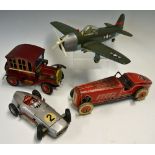 Selection of Tin Plate and Plastic Toys to consist of clockwork Mettoy Racing car, battery