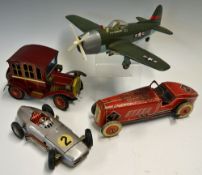 Selection of Tin Plate and Plastic Toys to consist of clockwork Mettoy Racing car, battery