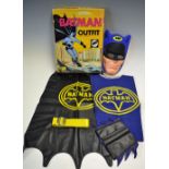 Berwick Batman 1966 Child's Play Suit made from cloth and plastic having Cape, Shirt, Hat/mask and