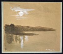 Adolf Hitler attributed watercolour dated 1911 a moonlit lake scene, with signature and date to