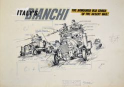 Original Comic Artwork Hand Drawn Military Vehicles Story Board Artwork in original Pen & Ink By