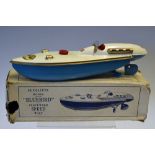 Sutcliffe 'Bluebird' Clockwork Speed Boat complete with original box and key in working order,