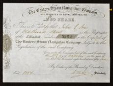 The Eastern Steam Navigation Company Share Certificate 1851 for One £20 share detailed black