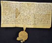 Shropshire c1320 Deed of Gift in relation to Criddon, Bridgnorth, undated with a fine white wax seal