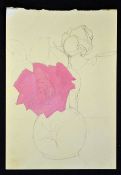 Adolf Hitler attributed drawing a study of roses in a vase, unfinished, in pencil and watercolour on