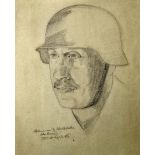Original Artwork Roman Zenzinger 1943 depicting Mountain Infantry Policeman in pencil on paper