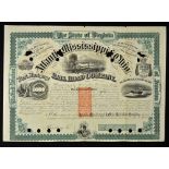 America Share Certificate Atlantic, Mississippi & Ohio Railroad Company 1871 7% GOLD LOAN. Bearer