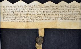 Shropshire 1388 Lease Indenture in relation to Ludlow, with indented top and intact black seal