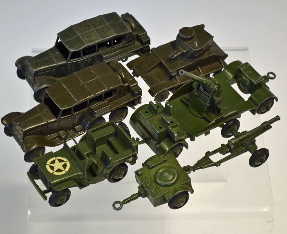 Dinky Toys  Army Vehicle Selection to include Light Tank No152a (missing chains and aerial), 2x