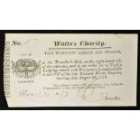Kent, Rochester Watt's Charity Ticket 1853 Printed Ticket with Coat of Arms for one nights lodging