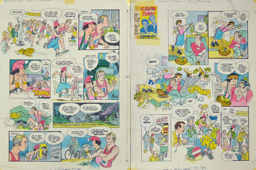 Original Comic Watercolour Artwork Cannon and Ball featuring in The Look-in Holiday Special Comic