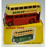 Dinky No.290 Double Deck Bus - cream over red lower body, ridged hubs "Dunlop" in upright text to