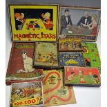 Selection of early Chad Valley board games to include 1909 Tailless Donkey, Winkles Wedding, Steeple
